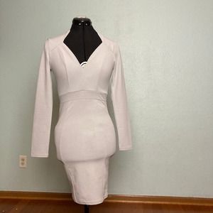 S Akira Chicago stretchy Gray bodycon midi knee length pencil dress long sleeve